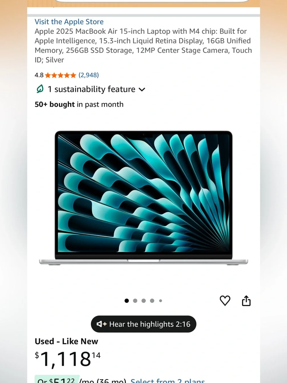 Apple MacBook Air 15-inch Laptop in Silver